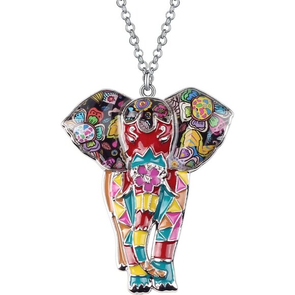 Women's Multi Jungle Safari Wild Enamel Pendant Lightweight Elephant Necklace - Picture 1 of 6
